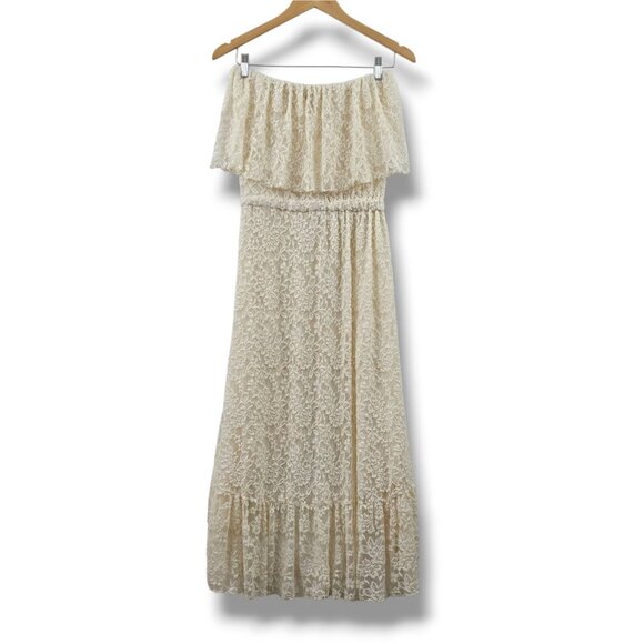 Elan Midi Dress Cream Lace Overlay Strapless S Boho Cottagecore Fairy Western - Picture 3 of 11